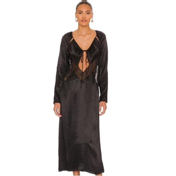 L'Academie Jael Midi Dress in Black Satin Size Small - Picture 1 of 10